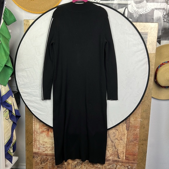Pringle of Scotland ribbed Knit Dress/Sweater black white logo long sleeve midi - Picture 5 of 11
